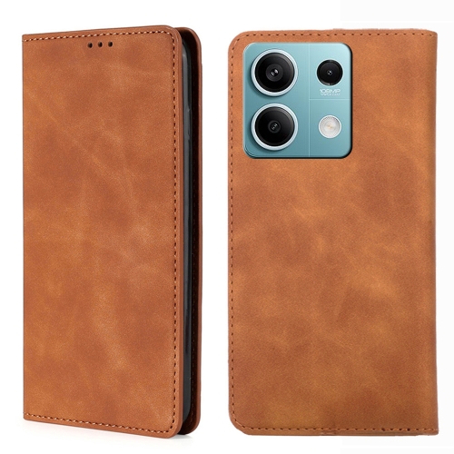 

For Xiaomi Redmi Note 13 4G Skin Feel Magnetic Leather Phone Case(Light Brown)