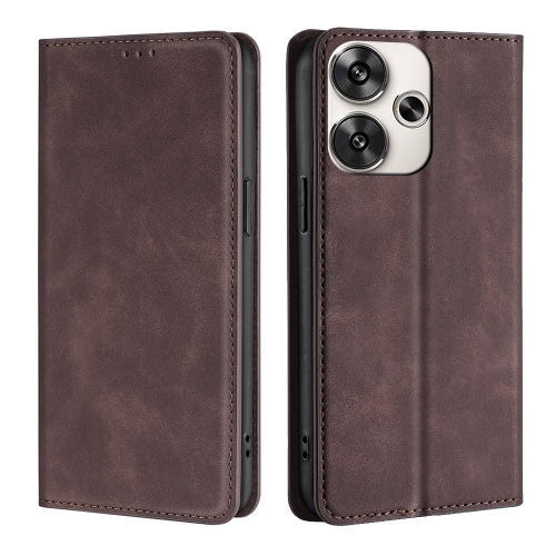 

For Xiaomi Redmi Turbo 3 5G Skin Feel Magnetic Leather Phone Case(Dark Brown)