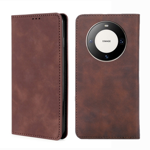 

For Huawei Mate 60 Pro / Pro+ Skin Feel Magnetic Leather Phone Case(Dark Brown)