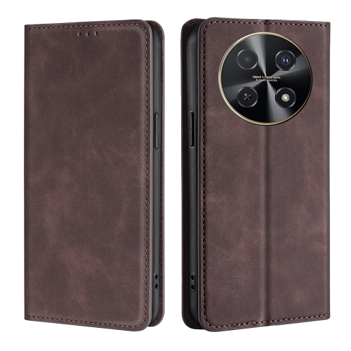 

For Huawei nova 12i 4G Skin Feel Magnetic Leather Phone Case(Dark Brown)