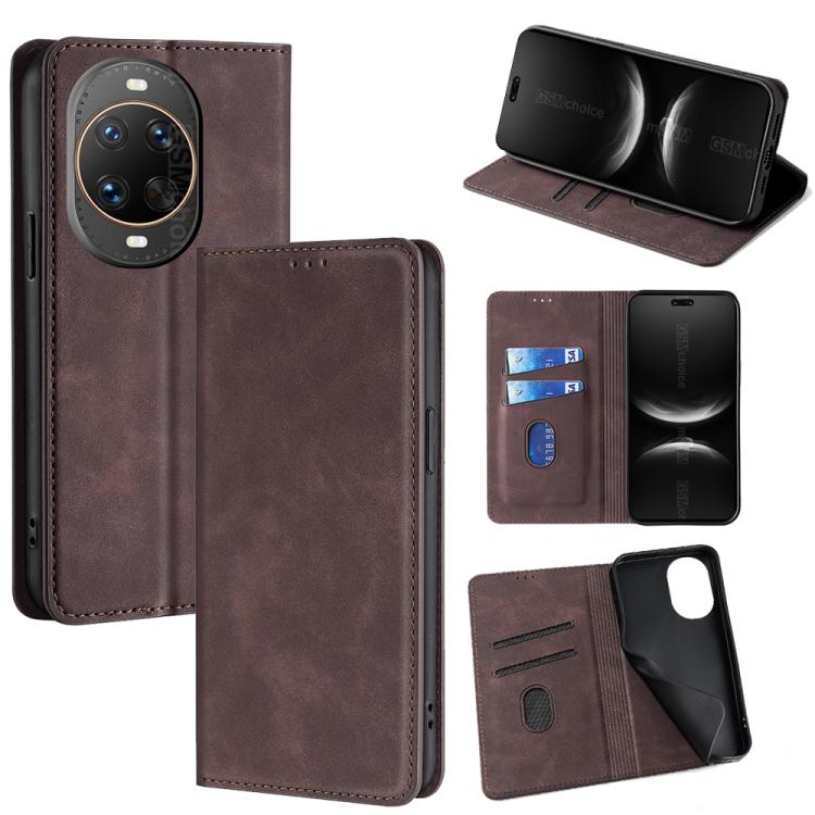 

For Huawei nova 14 Ultra 5G Skin Feel Magnetic Leather Phone Case(Dark Brown)