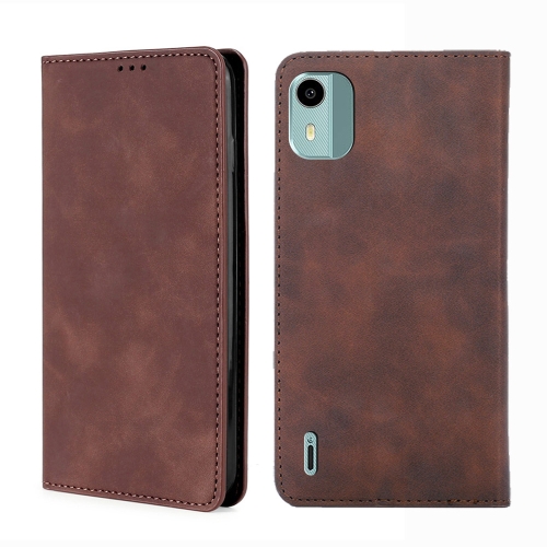 

For Nokia C12 Skin Feel Magnetic Leather Phone Case(Dark Brown)