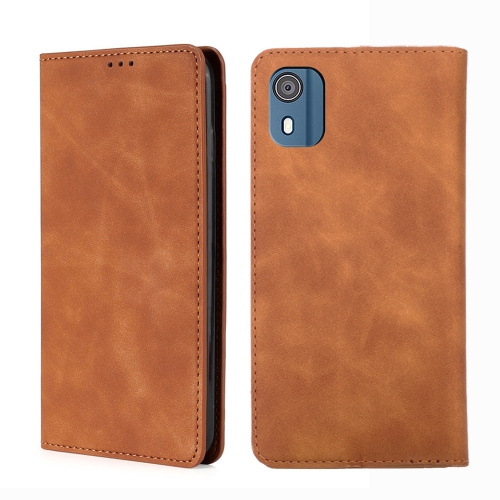 

For Nokia C02 TA-1522 Skin Feel Magnetic Leather Phone Case(Light Brown)