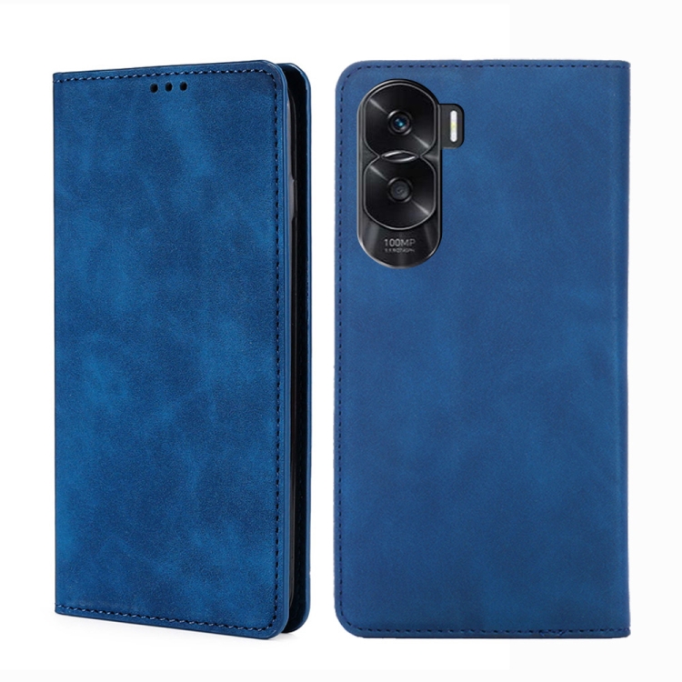 

For Honor X50i 5G Skin Feel Magnetic Leather Phone Case(Blue)