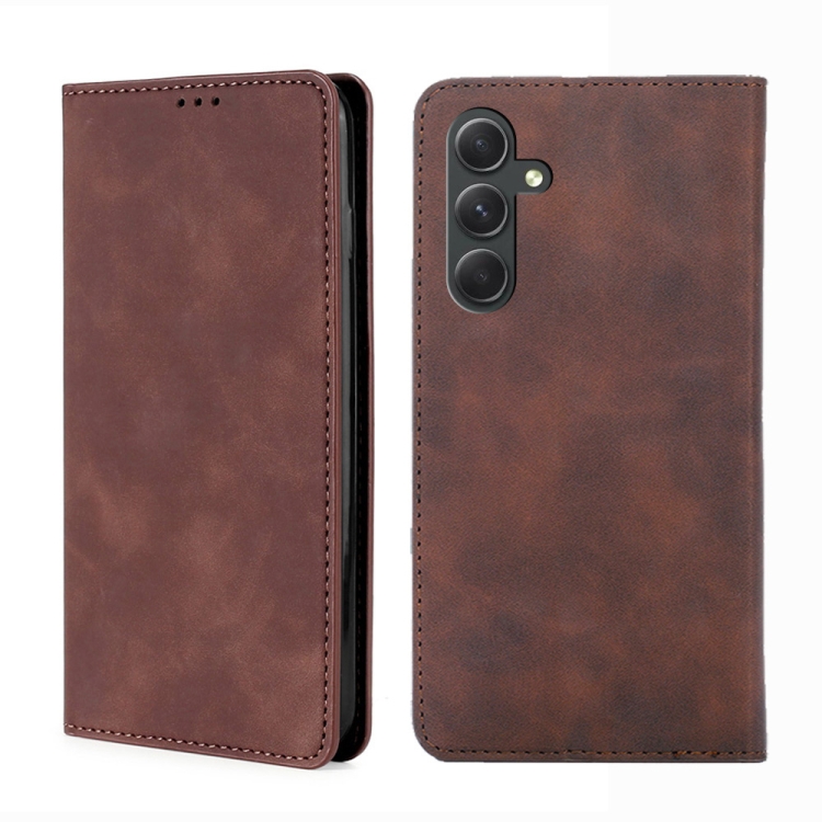 

For Samsung Galaxy A54 5G Skin Feel Magnetic Leather Phone Case(Dark Brown)