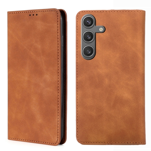 For Samsung Galaxy S24 5G Skin Feel Magnetic Leather Phone Case(Light Brown)