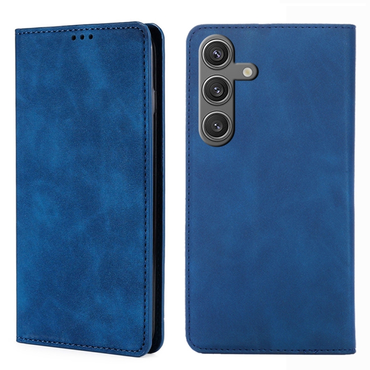 

For Samsung Galaxy S24 5G Skin Feel Magnetic Leather Phone Case(Blue)