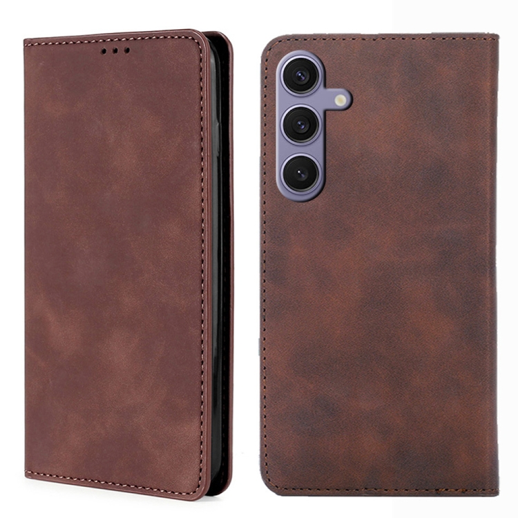 

For Samsung Galaxy S24+ 5G Skin Feel Magnetic Leather Phone Case(Dark Brown)