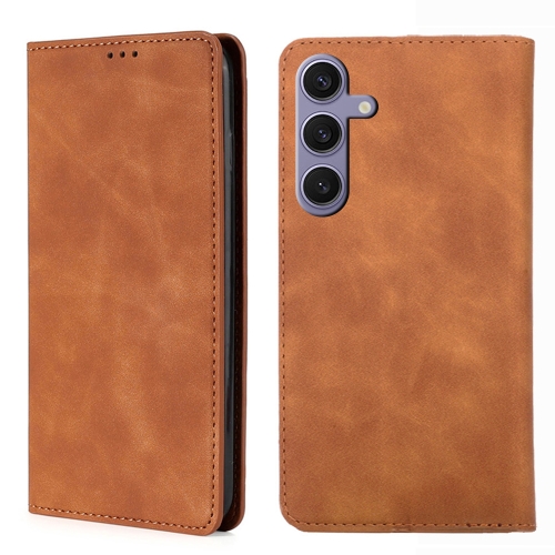 

For Samsung Galaxy S24+ 5G Skin Feel Magnetic Leather Phone Case(Light Brown)