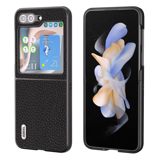 

For Samsung Galaxy Z Flip5 ABEEL Genuine Leather Litchi Texture Phone Case(Black)