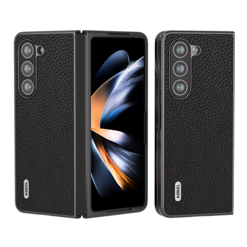

For Samsung Galaxy Z Fold5 ABEEL Genuine Leather Litchi Texture Phone Case(Black)