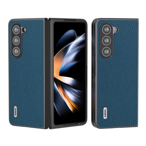 

For Samsung Galaxy Z Fold5 ABEEL Genuine Leather Litchi Texture Phone Case(Blue)