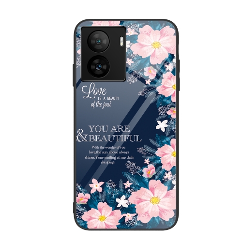 

For vivo iQOO Z7 Colorful Painted Glass Phone Case(Flower)