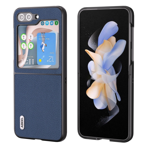 

For Samsung Galaxy Z Flip5 ABEEL Genuine Leather + PC Litchi Texture Phone Case(Blue)