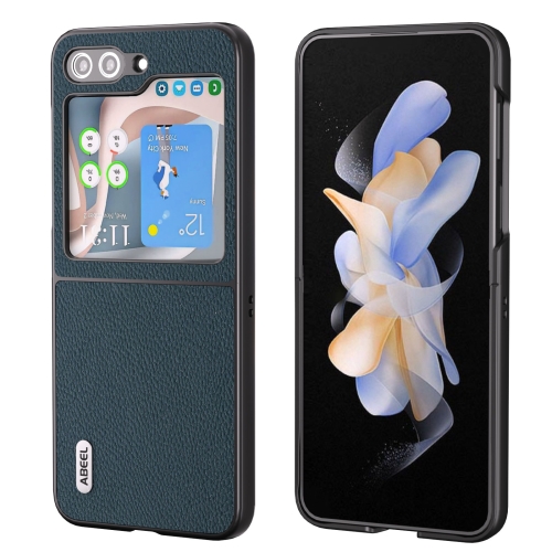 

For Samsung Galaxy Z Flip5 ABEEL Genuine Leather + PC Litchi Texture Phone Case(Green)