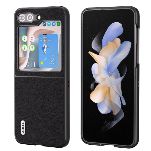 

For Samsung Galaxy Z Flip5 ABEEL Genuine Leather + PC Litchi Texture Phone Case(Black)