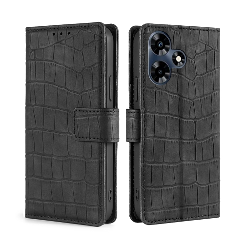 

For Infinix Hot 30 4G Skin Feel Crocodile Magnetic Clasp Leather Phone Case(Black)