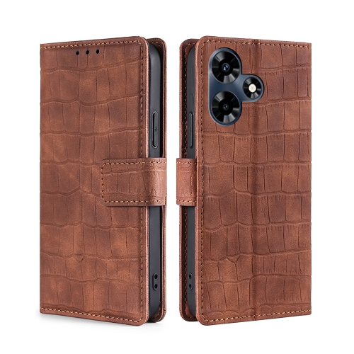 

For Infinix Hot 30 4G Skin Feel Crocodile Magnetic Clasp Leather Phone Case(Brown)