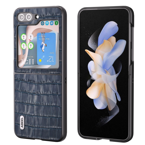 

For Samsung Galaxy Z Flip5 ABEEL Crocodile Texture Genuine Leather Phone Case(Blue)