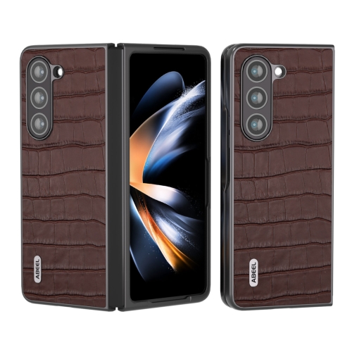 

For Samsung Galaxy Z Fold5 ABEEL Crocodile Texture Genuine Leather Phone Case(Brown)