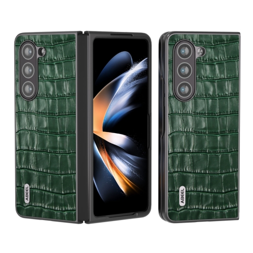 

For Samsung Galaxy Z Fold5 ABEEL Crocodile Texture Genuine Leather Phone Case(Green)
