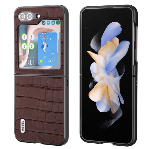 

For Samsung Galaxy Z Flip6 ABEEL Crocodile Texture Genuine Leather Phone Case(Brown)