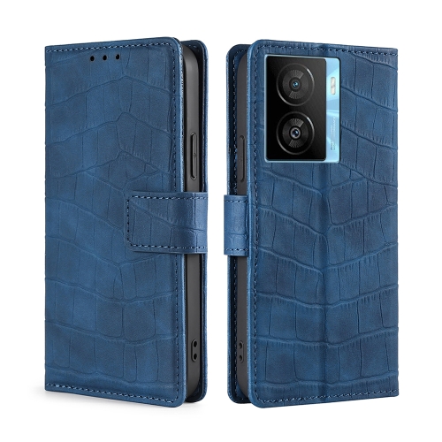 

For vivo iQOO Z7x Skin Feel Crocodile Magnetic Clasp Leather Phone Case(Blue)
