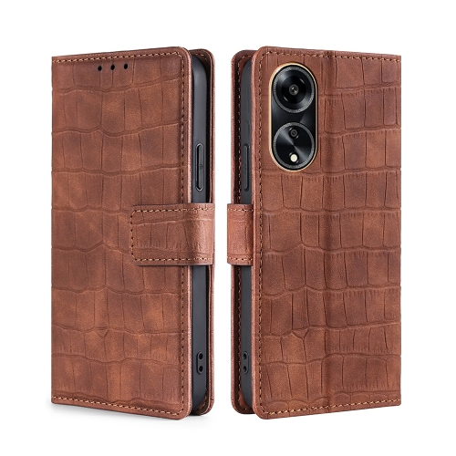 

For OPPO A1 5G Skin Feel Crocodile Magnetic Clasp Leather Phone Case(Brown)