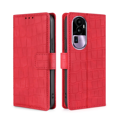 

For OPPO Reno10 Pro+ 5G Skin Feel Crocodile Magnetic Clasp Leather Phone Case(Red)