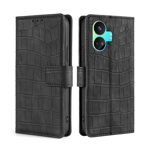 

For Realme GT Neo5 SE Skin Feel Crocodile Magnetic Clasp Leather Phone Case(Black)