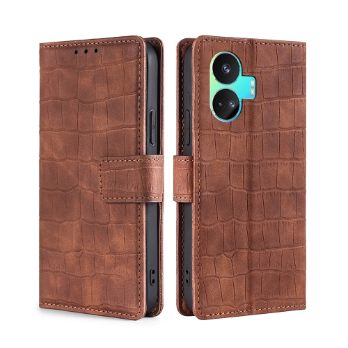 

For Realme GT Neo5 SE Skin Feel Crocodile Magnetic Clasp Leather Phone Case(Brown)