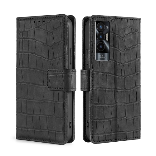 

For Tecno Pova 5G Skin Feel Crocodile Magnetic Clasp Leather Phone Case(Black)