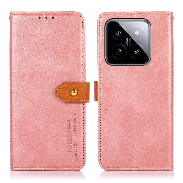 

For Xiaomi 14 KHAZNEH Cowhide Texture Flip Leather Phone Case(Rose Gold)