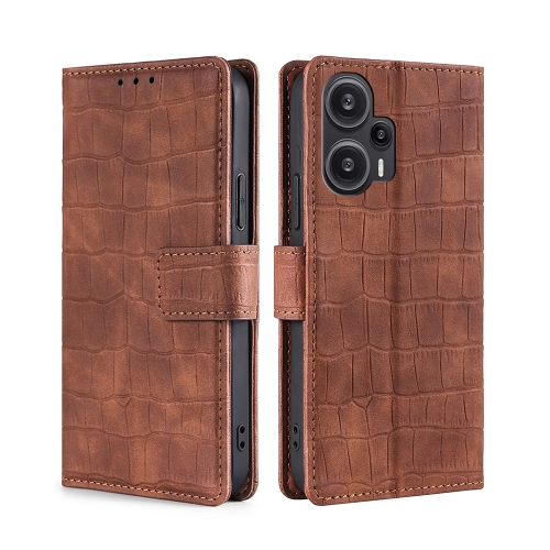 

For Xiaomi Redmi Note 12 Turbo Skin Feel Crocodile Magnetic Clasp Leather Phone Case(Brown)