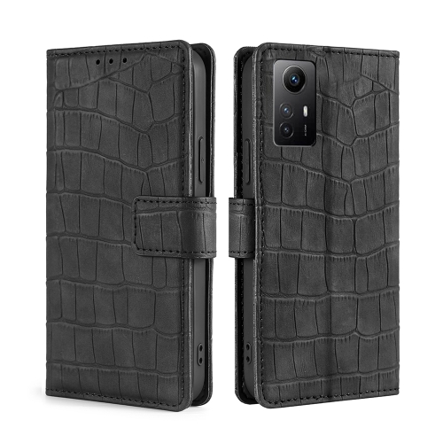 

For Xiaomi Redmi Note 12S 4G Skin Feel Crocodile Magnetic Clasp Leather Phone Case(Black)