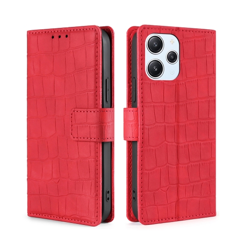 

For Xiaomi Redmi 12 4G Skin Feel Crocodile Magnetic Clasp Leather Phone Case(Red)