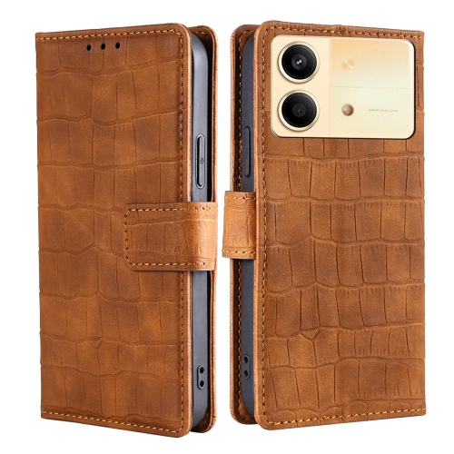

For Xiaomi Redmi Note 13R Pro 5G Skin Feel Crocodile Magnetic Clasp Leather Phone Case(Brown)
