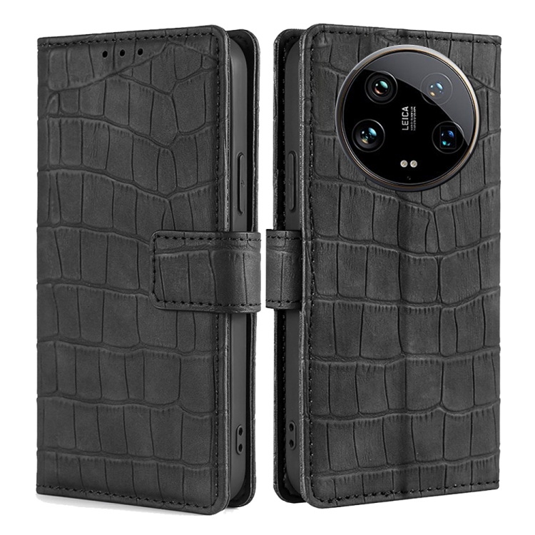 

For Xiaomi 14 Ultra 5G Skin Feel Crocodile Magnetic Clasp Leather Phone Case(Black)