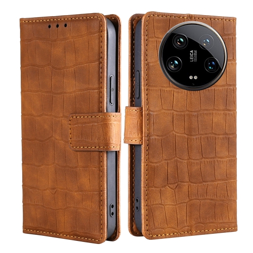 

For Xiaomi 14 Ultra 5G Skin Feel Crocodile Magnetic Clasp Leather Phone Case(Brown)
