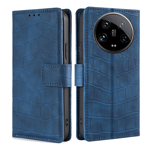 

For Xiaomi 14 Ultra 5G Skin Feel Crocodile Magnetic Clasp Leather Phone Case(Blue)
