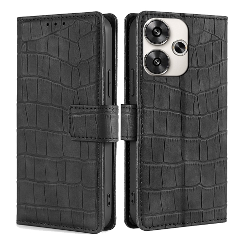 

For Xiaomi Redmi Turbo 3 5G Skin Feel Crocodile Magnetic Clasp Leather Phone Case(Black)