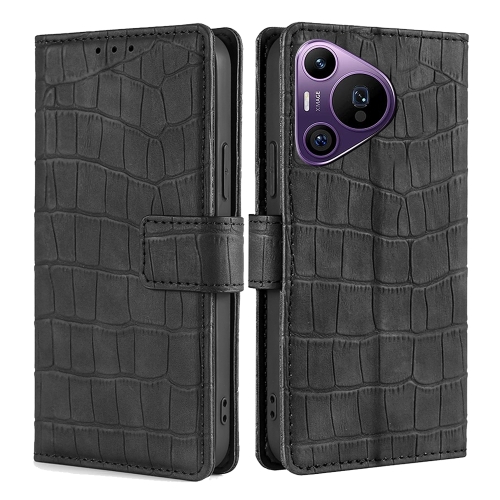 

For Huawei Pura 70 Pro / 70 Pro+ 5G Skin Feel Crocodile Magnetic Clasp Leather Phone Case(Black)