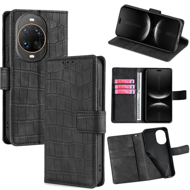 

For Huawei nova 14 Ultra 5G Skin Feel Crocodile Magnetic Clasp Leather Phone Case(Black)