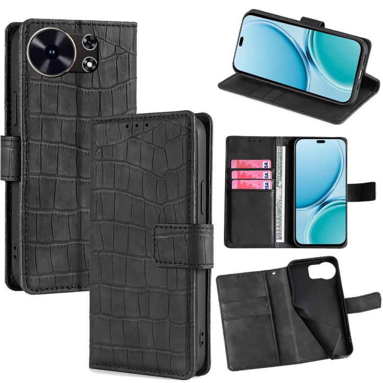

For Huawei Maimang 40 5G Skin Feel Crocodile Magnetic Clasp Leather Phone Case(Black)