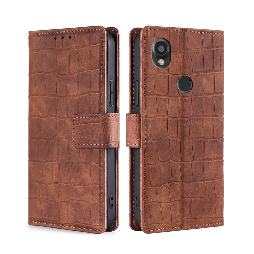 

For Kyocera Digno SX3-KYG02 Skin Feel Crocodile Magnetic Clasp Leather Phone Case(Brown)