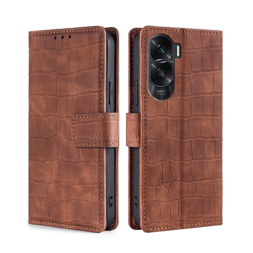 

For Honor X50i 5G Skin Feel Crocodile Magnetic Clasp Leather Phone Case(Brown)