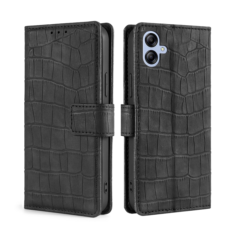 

For Samsung Galaxy A04e 4G Skin Feel Crocodile Magnetic Clasp Leather Phone Case(Black)