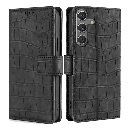 

For Samsung Galaxy S24 5G Skin Feel Crocodile Magnetic Clasp Leather Phone Case(Black)