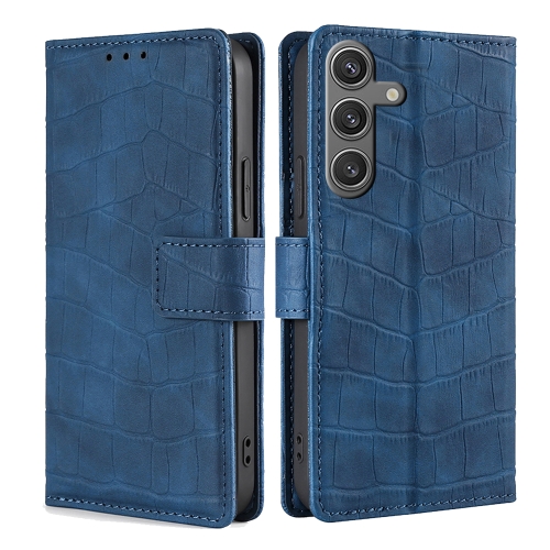 

For Samsung Galaxy S24 5G Skin Feel Crocodile Magnetic Clasp Leather Phone Case(Blue)