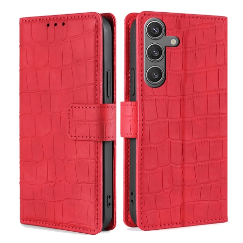 

For Samsung Galaxy S24 5G Skin Feel Crocodile Magnetic Clasp Leather Phone Case(Red)